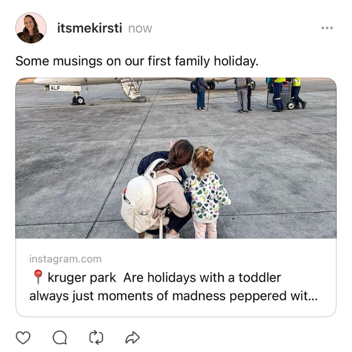 A screenshot of how an Instagram post looks when shared on Threads