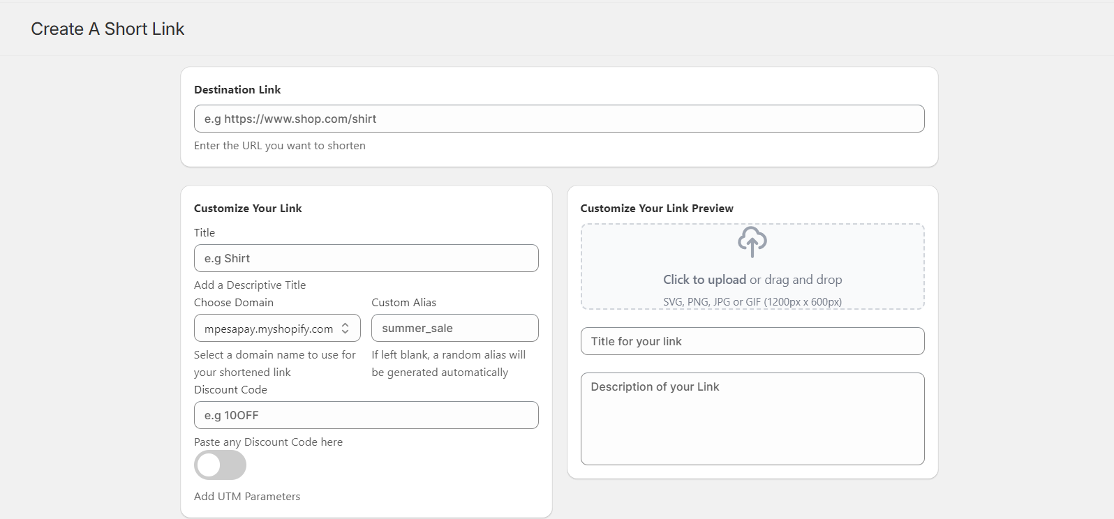 Link Squeeze's URL shortening form