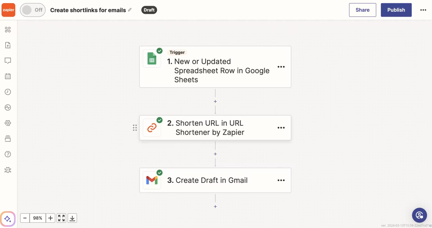 Three-step Zapier automation to create a short link