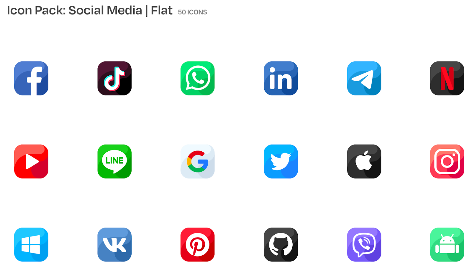 Collection of rounded-corner social media icons with subtle 3D effects.