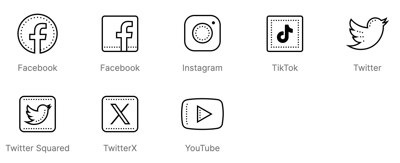 Set of dotted-style social media icons with a linear illustration approach.