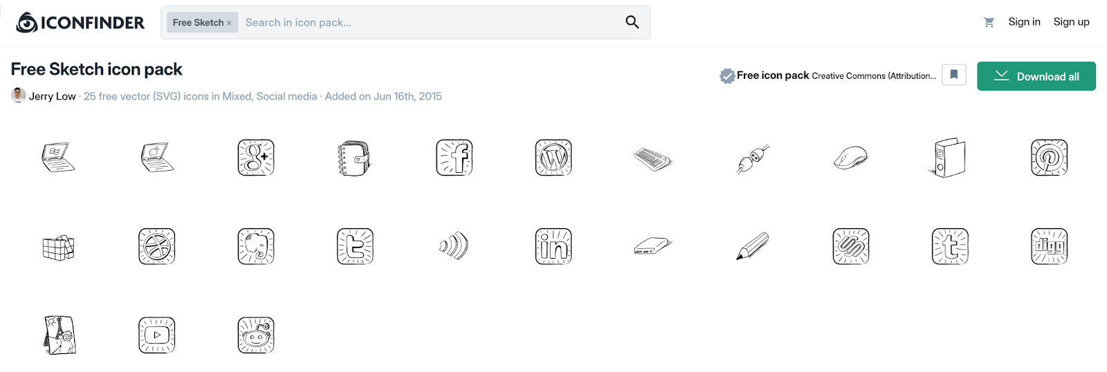 Set of sketched social media icons with playful, hand-drawn style in rounded squares.