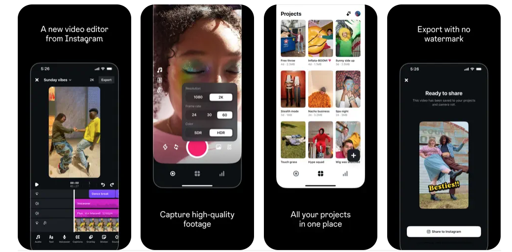 Screenshots from Apple's app store showing how Instagram edits will look