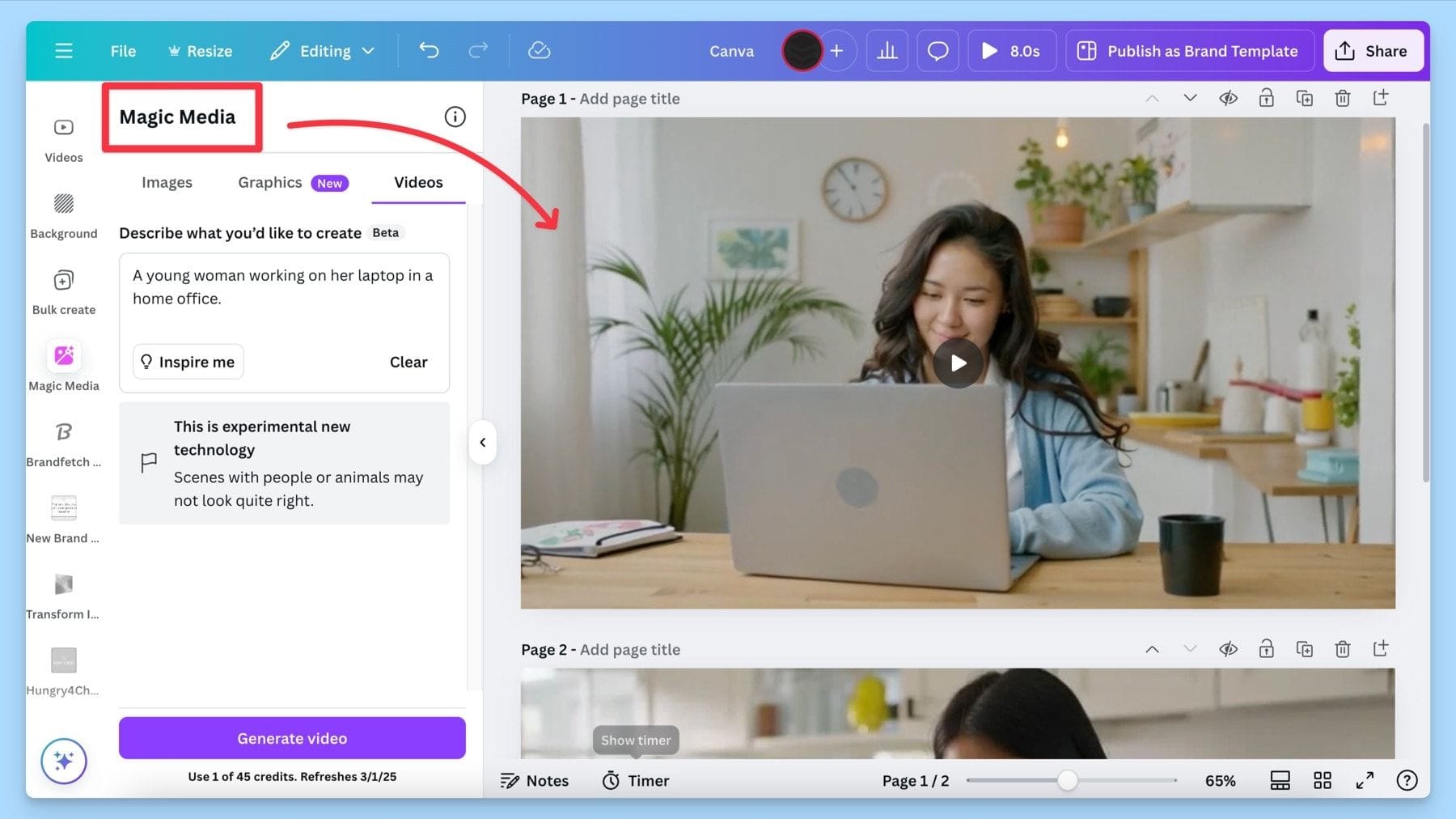 A screenshot of AI video generation in Canva