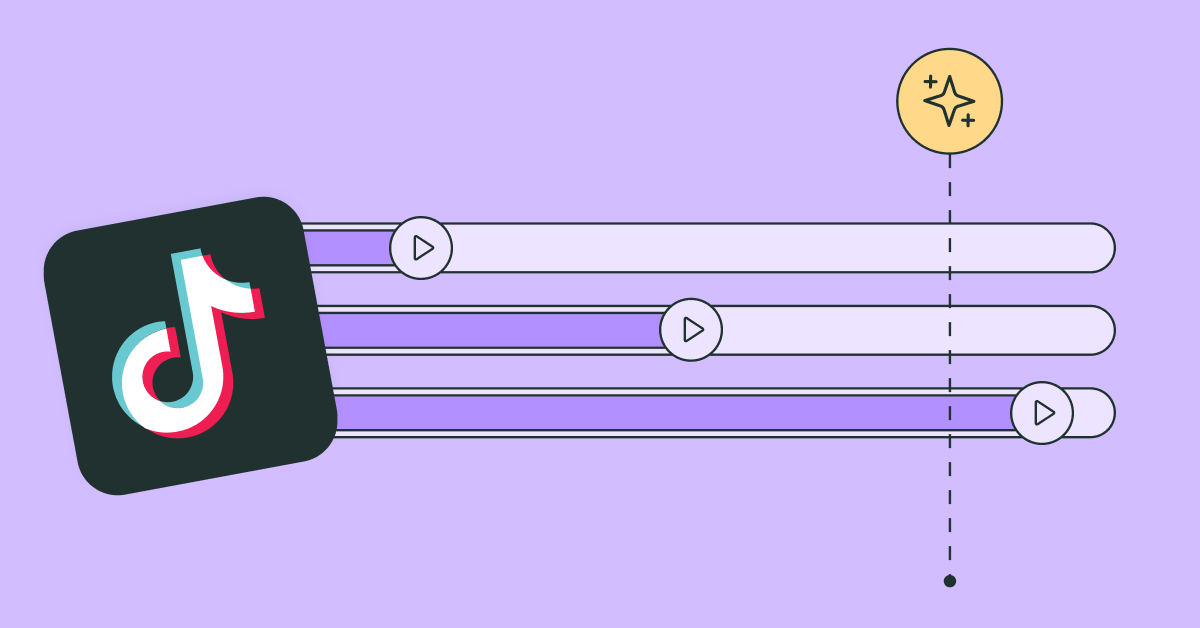 The TikTok logo juxtposed with bar graphs of various lengths to illustrate that longer TikToks get more views