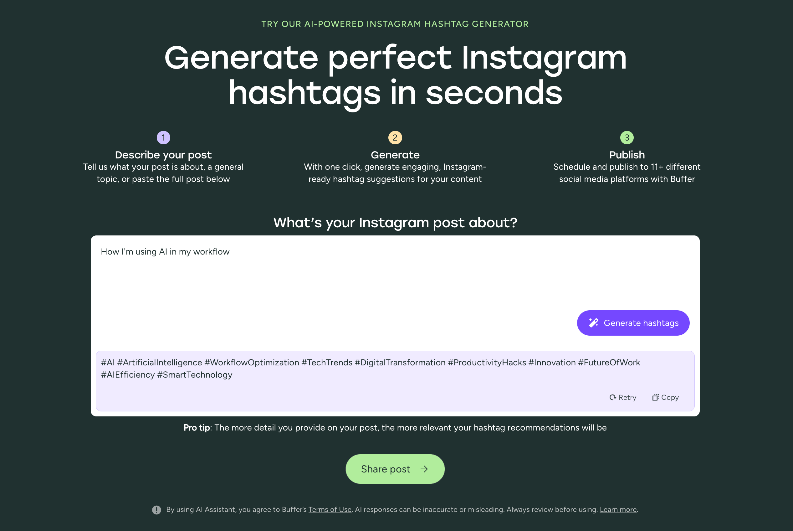 Buffer's Instagram hashtag generator
