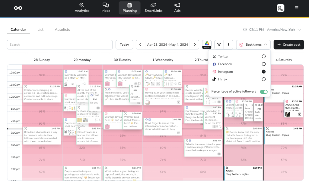 metricool social media scheduling tool
