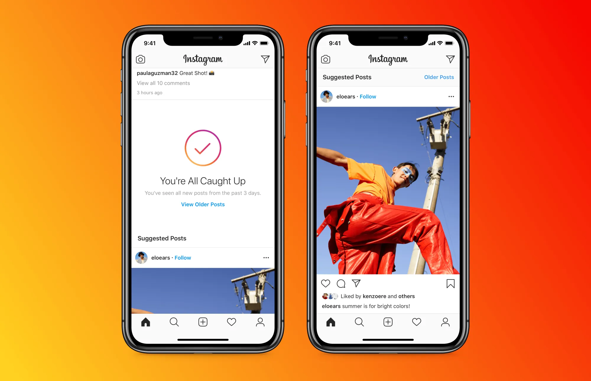Two images showing the interface of the Instagram mobile app