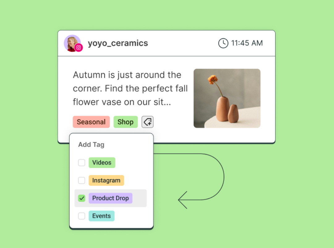 an example of how tags are used to organize posts into categories within Buffer