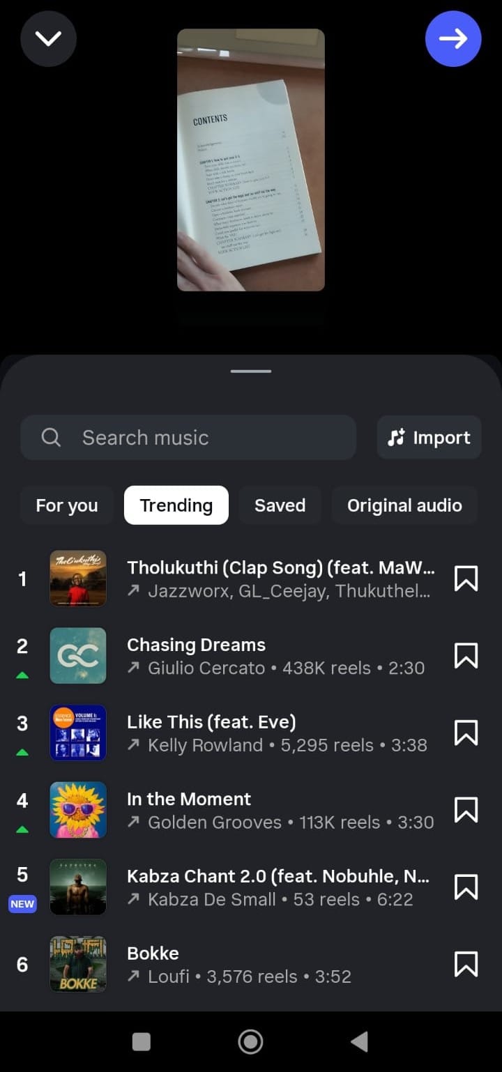 trending audio that pops up when creating an Instagram Reel