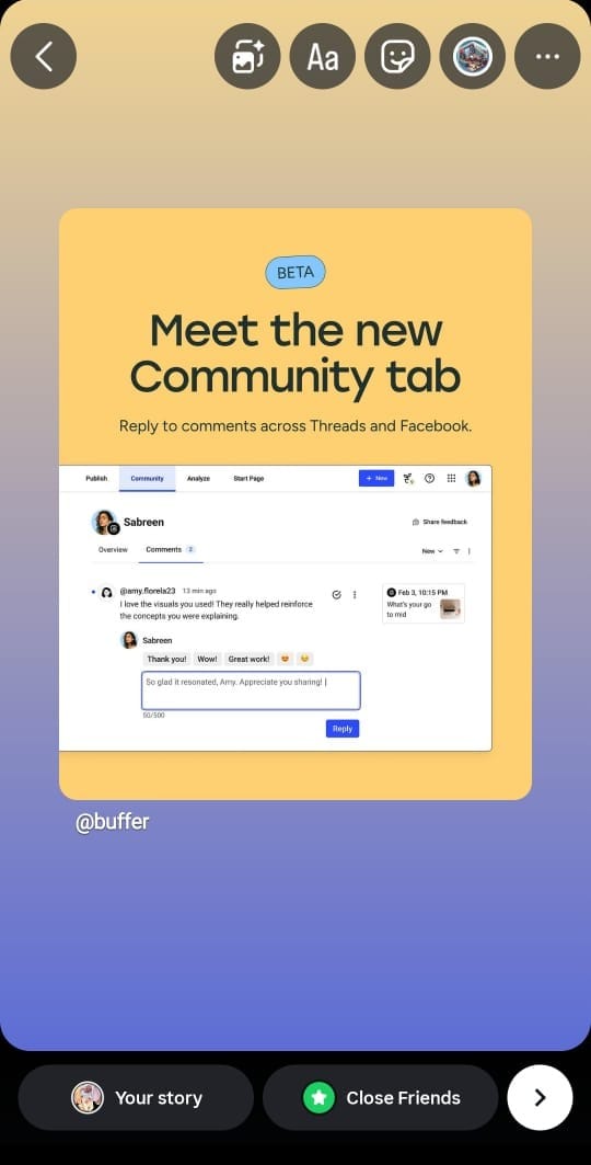 screenshot showing how to repost to stories on Buffer