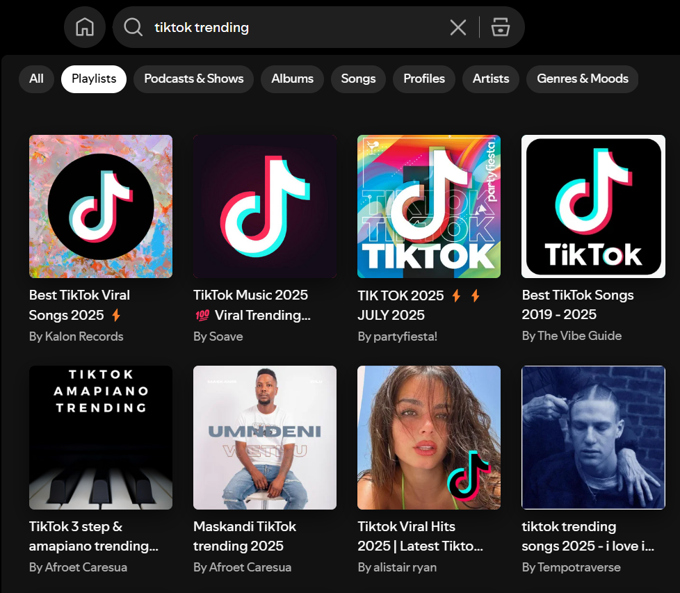TikTok trending sounds playlists on Spotify