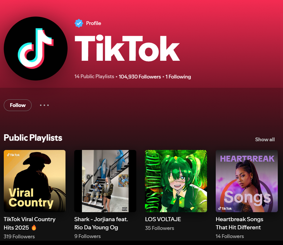 TikTok's profile on Spotify