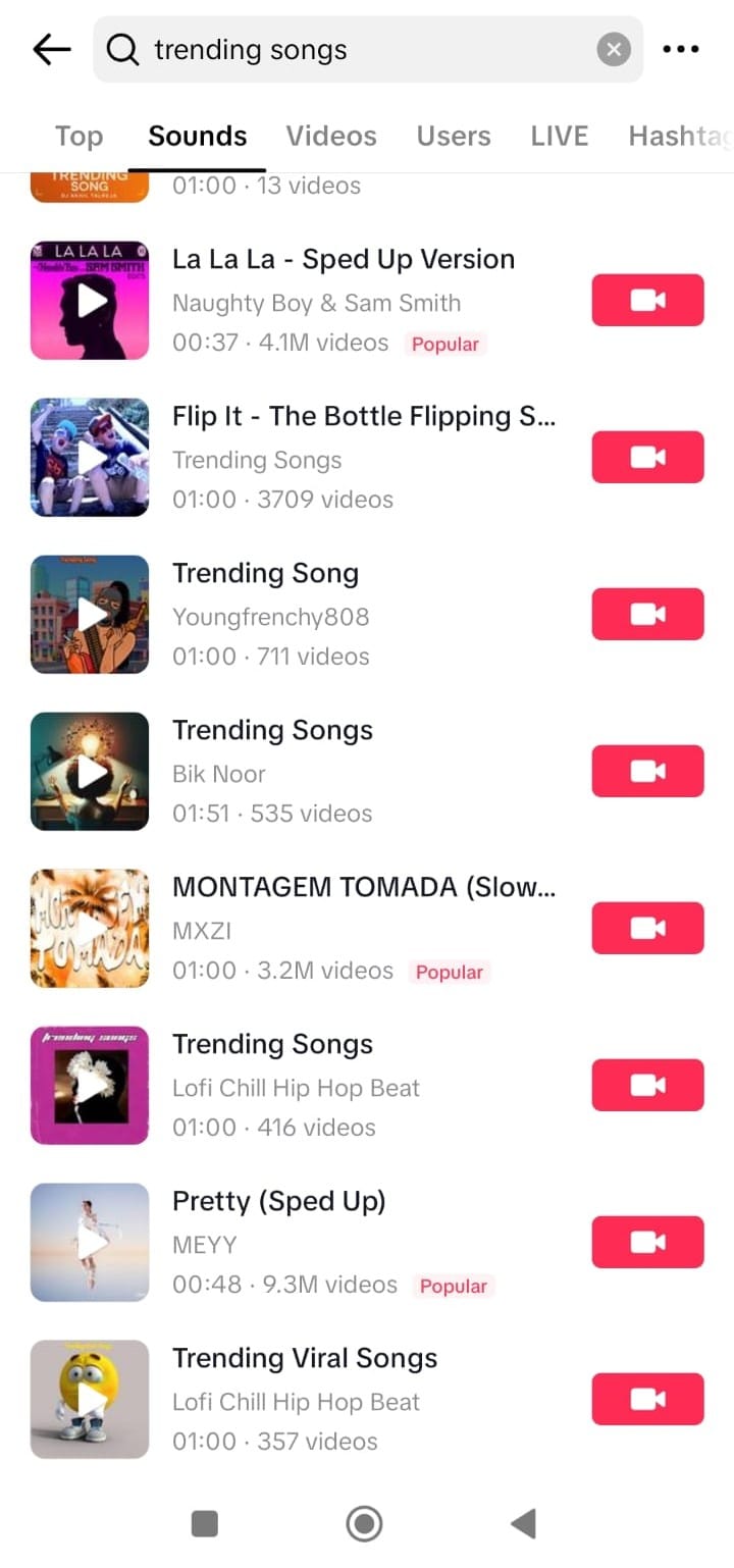 a tiktok search for the term "trending sounds"