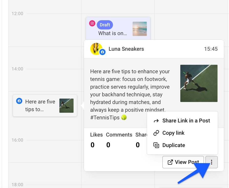 Buffer's Duplicate feature allows you to add published posts back into your queue to share another time. 