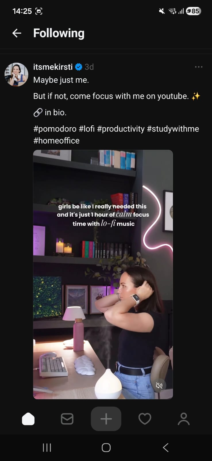 Threads following feed screen displaying a creator post with video and caption, highlighting Threads new features that organize content from followed accounts in a dedicated feed.