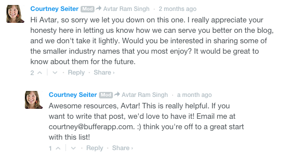 Courtney Comments on the Buffer Blog