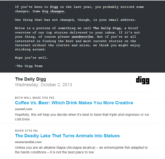 email strategies, Digg email
