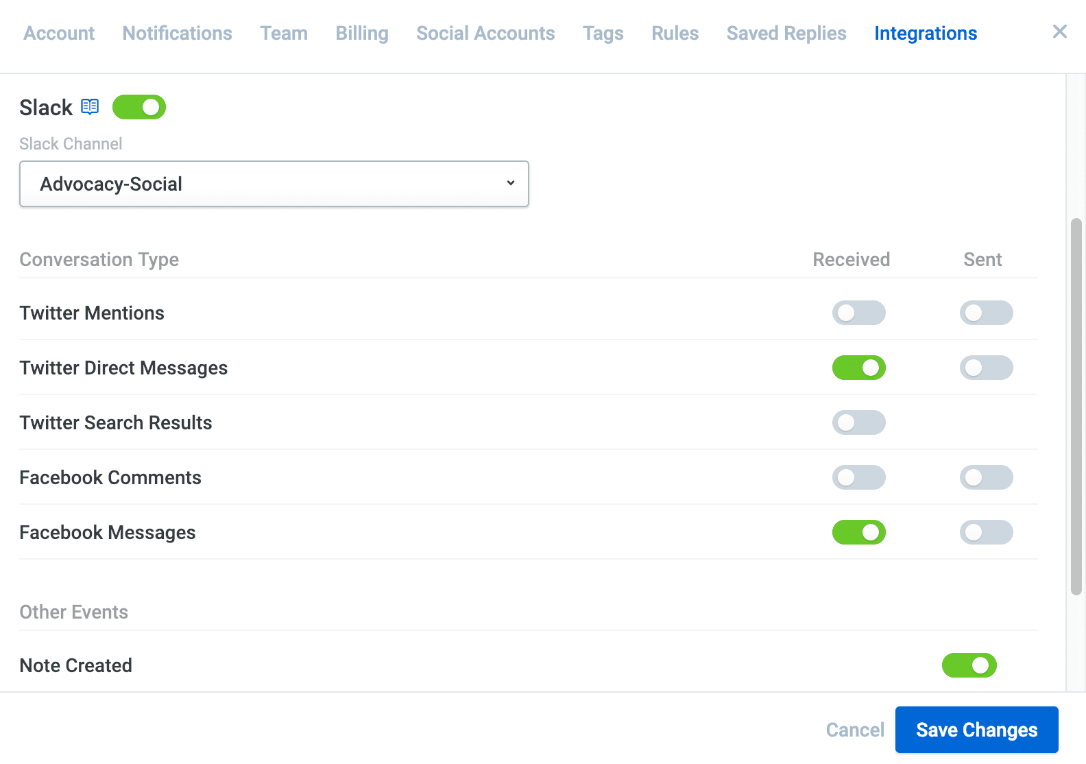 Slack integration Slack integration