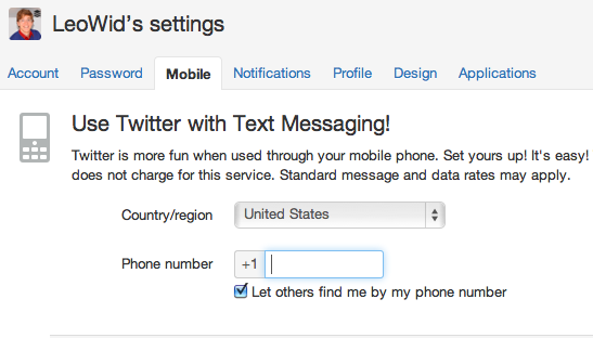 Twitter mobile settings