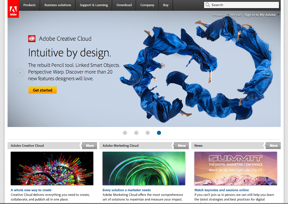 Adobe homepage