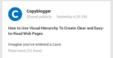 Copyblogger headline Google+ 2 lines