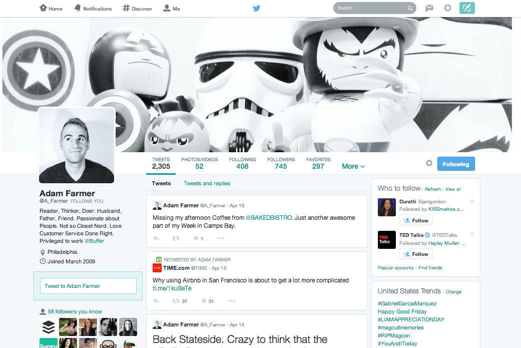 twitter profile page layout