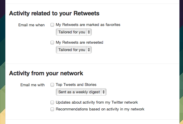 Twitter email options