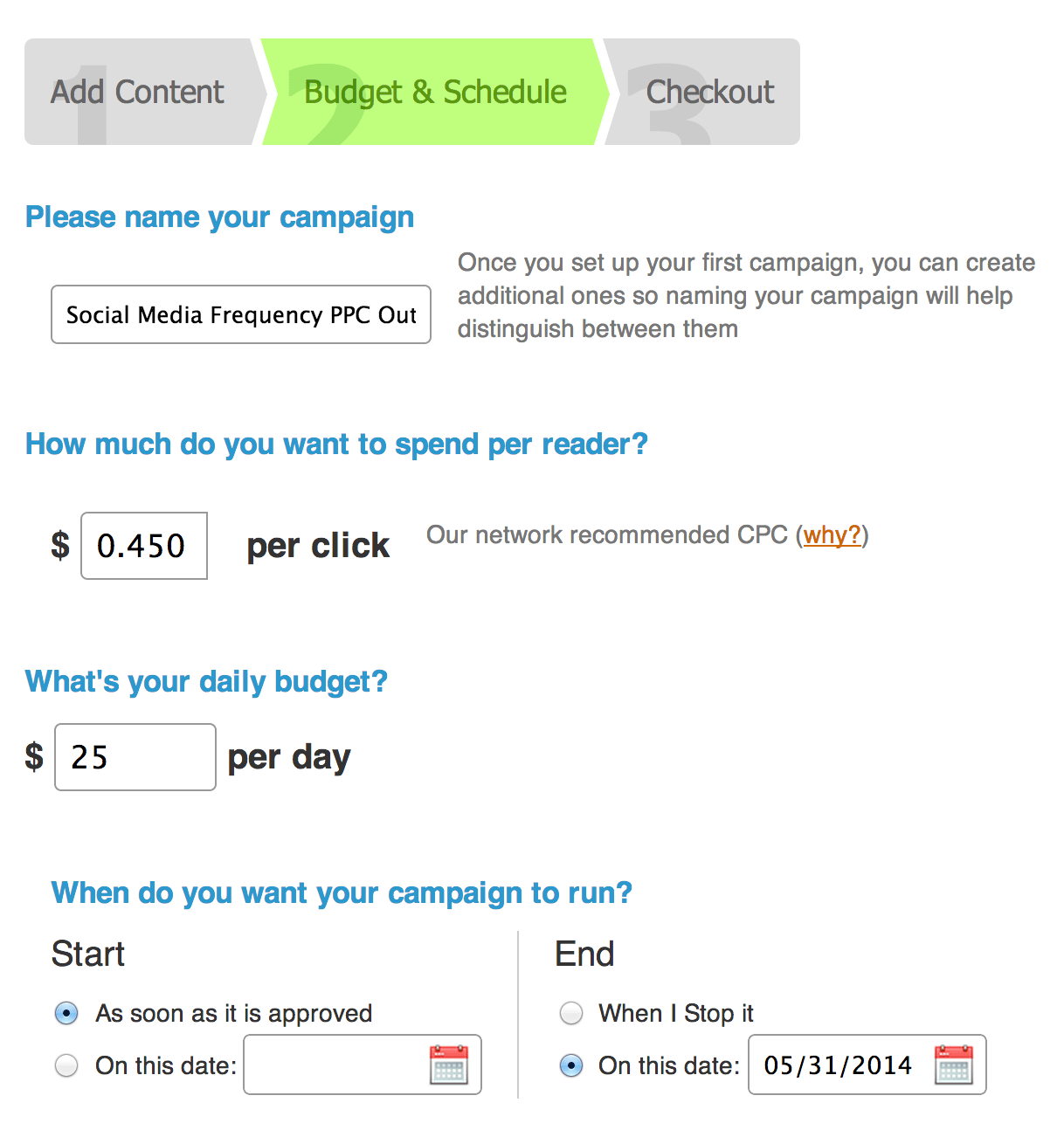 Outbrain PPC settings