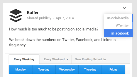 Buffer G+ hashtags