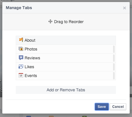 Facebook menu options