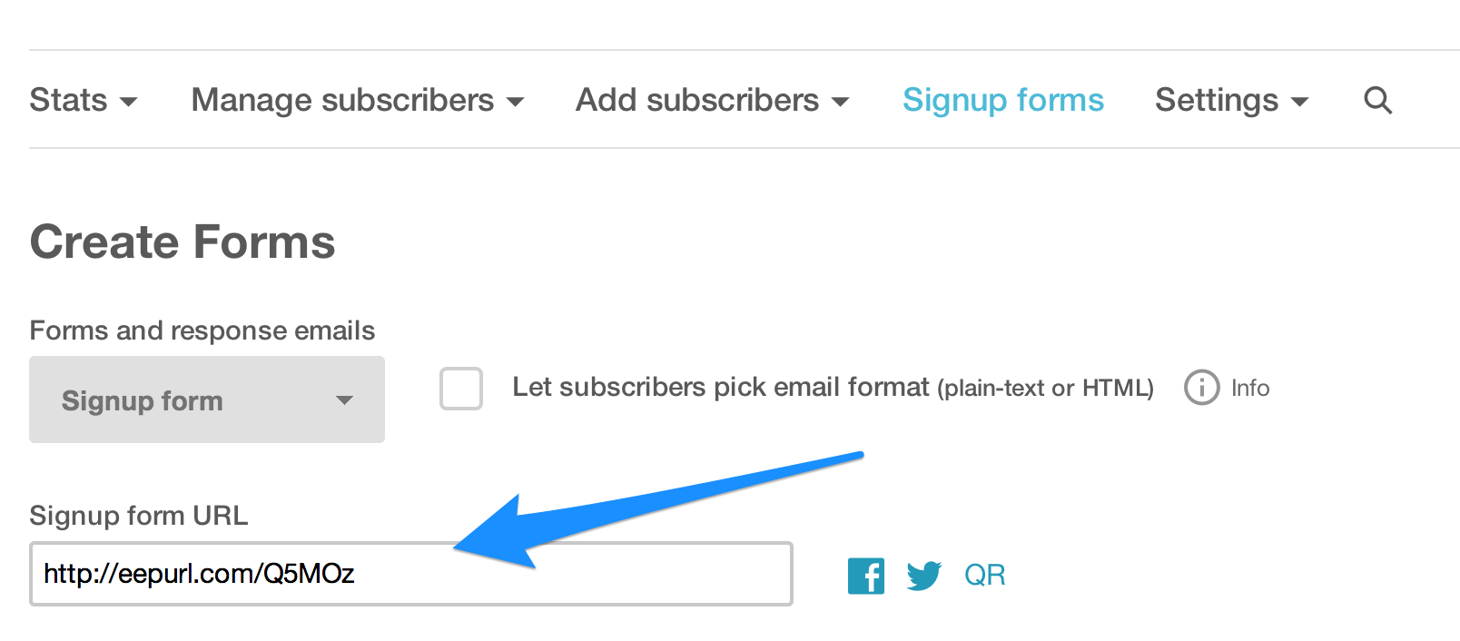 Mailchimp signup form link