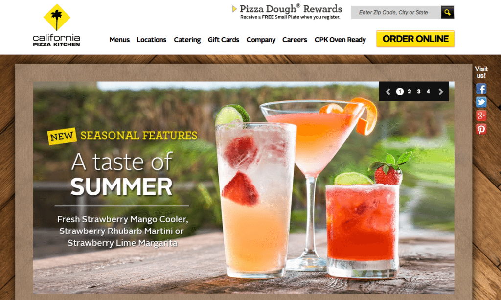 california pizza kitchen homepage