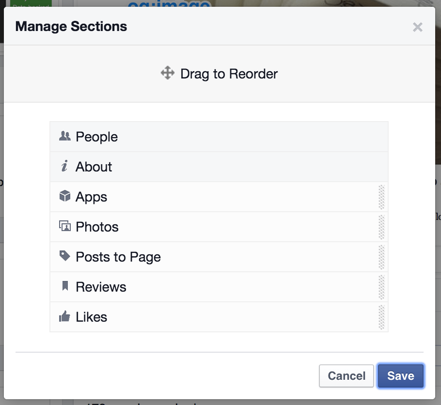 facebook reorder page