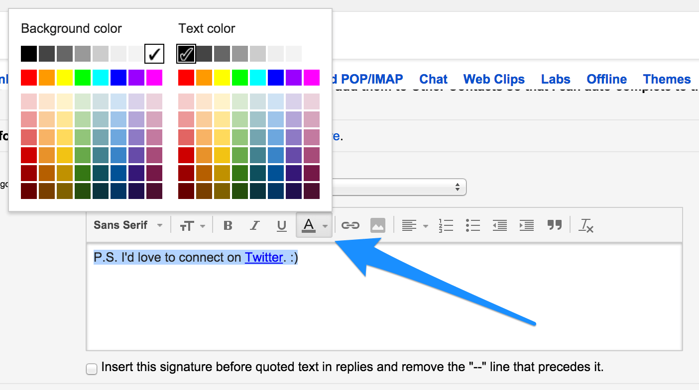 email signature settings