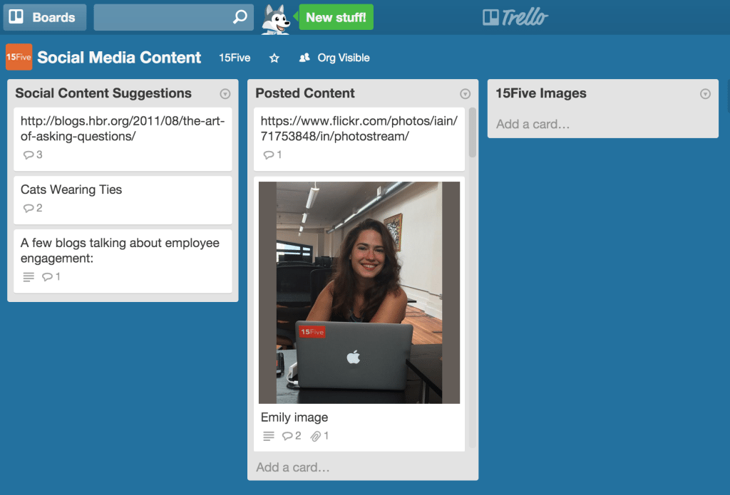 Trello social media content board