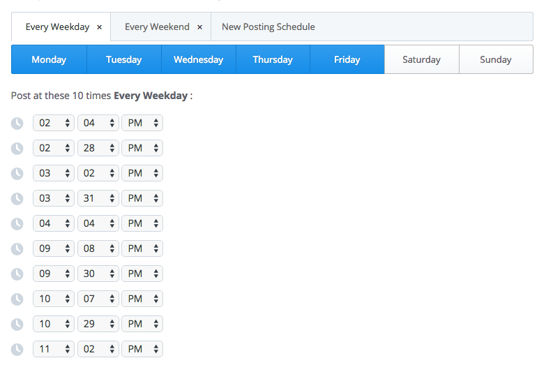 Buffer's Pinterest schedule for weekdays