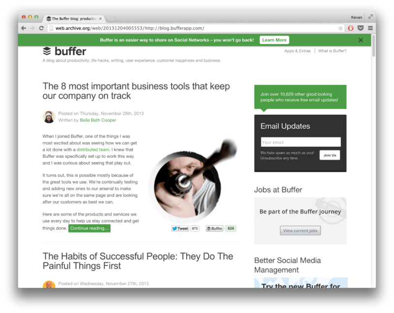 The Buffer blog, circa December 2013