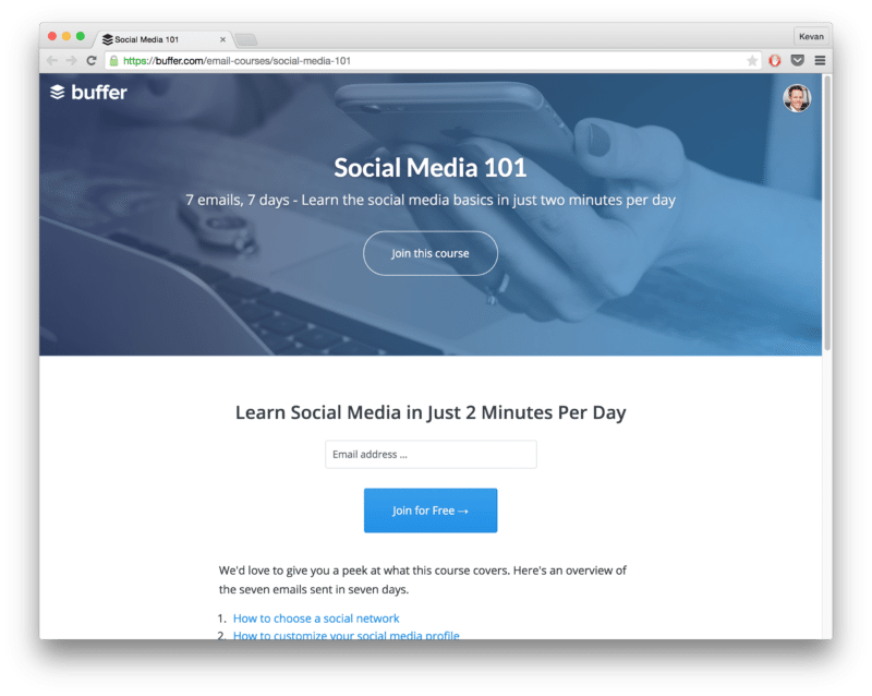 Buffer email courses - Social Media 101