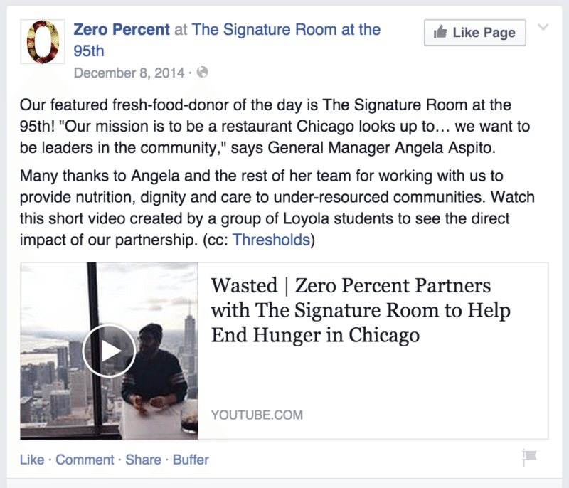 Donor of the Day - Zero Percent, Facebook