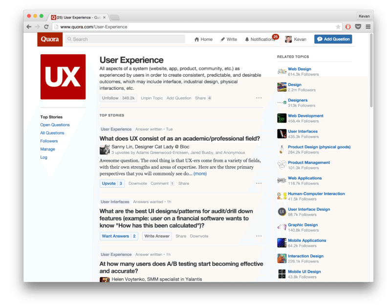 Quora topic - User Experience