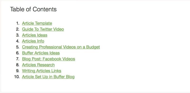 Evernote table of contents