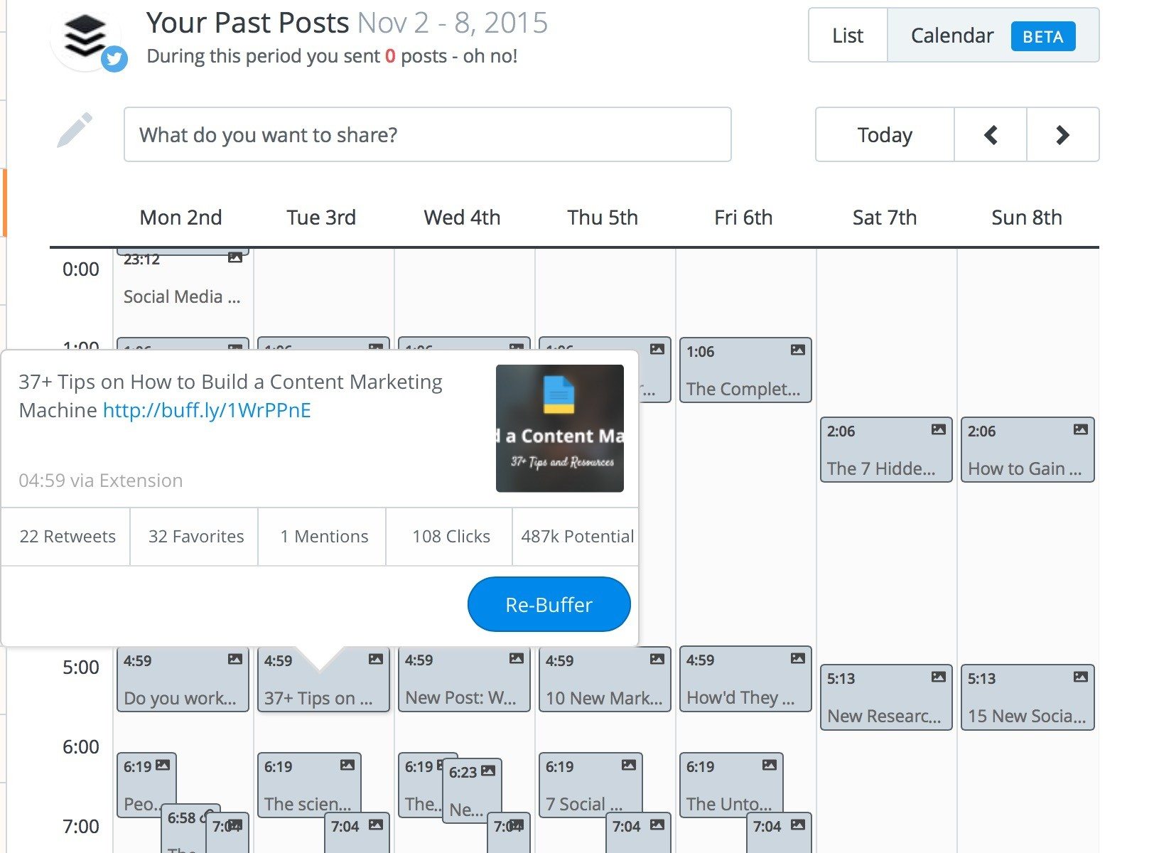 social media calendar past posts