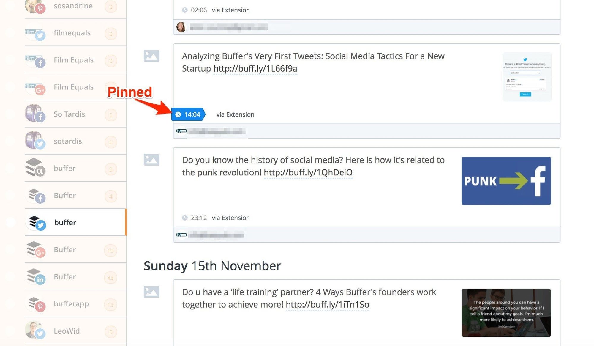 social media calendar pinned queue