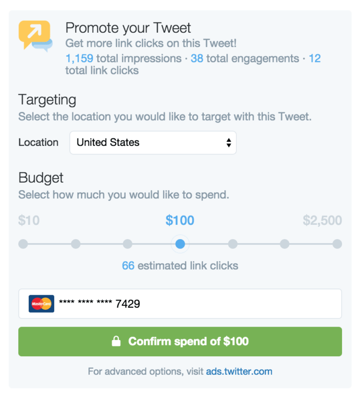 Promoted tweet options