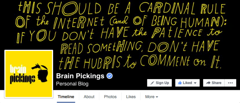 Facebook, Facebook pages, Brain Pickings