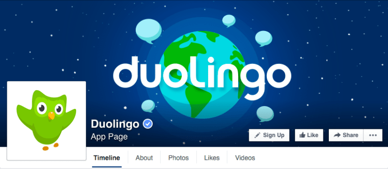 Facebook, Facebook pages, Duolingo