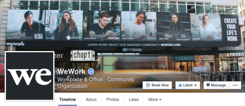 Facebook, Facebook pages, WeWork