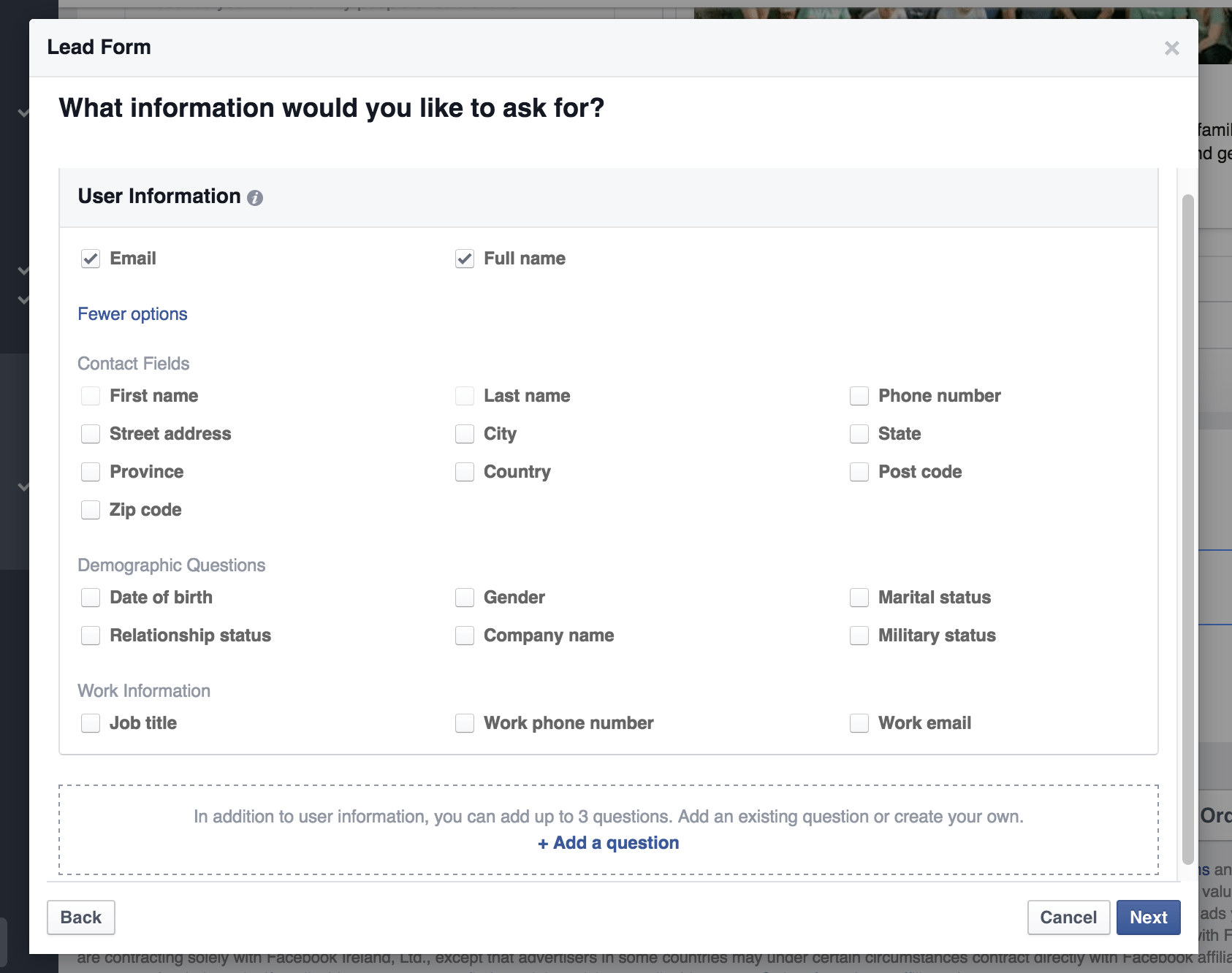 Facebook lead form