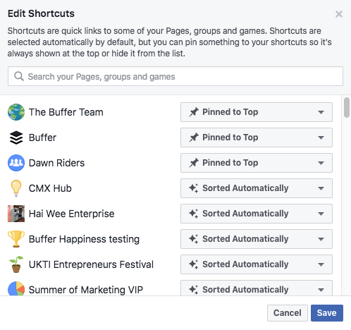 Shortcuts settings